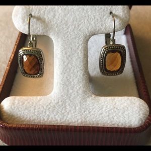 Amber and Silver Toned Earrings